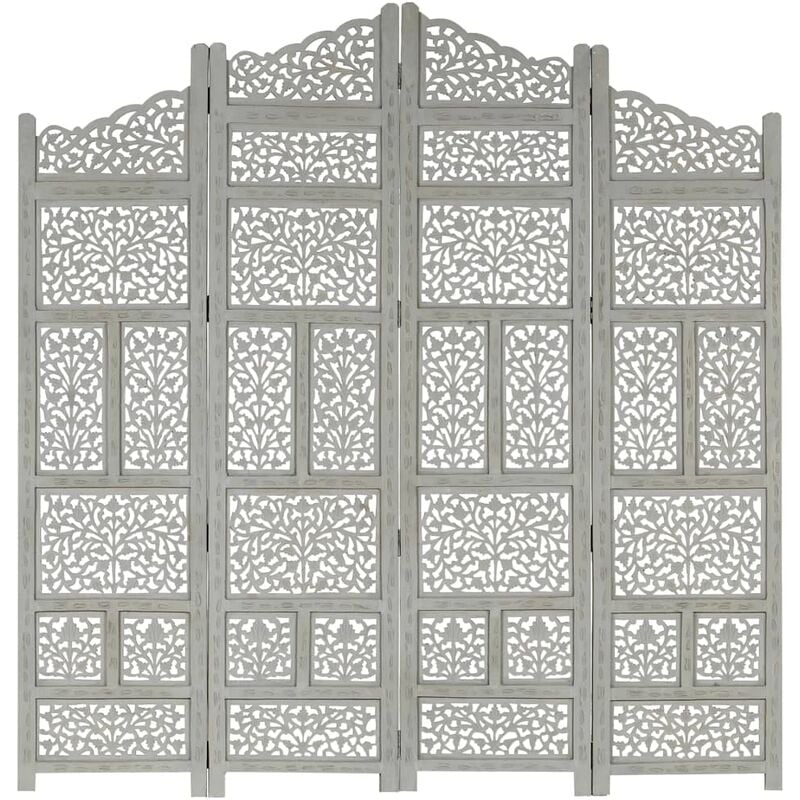 

Biombo 4 paneles tallado a mano madera mango gris 160x165 cm