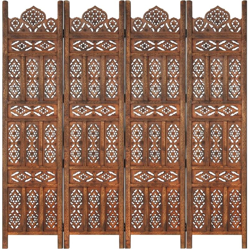 

Biombo 4 paneles tallado a mano madera mango marrón 160x165 cm - Marrón