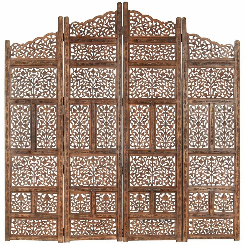 

Happyshopping - Biombo 4 paneles tallado a mano madera mango marron 160x165 cm