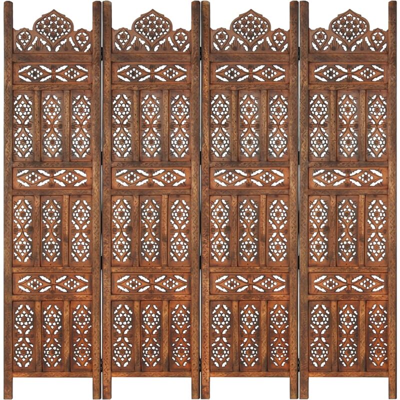 

Biombo 4 paneles tallado a mano madera mango marrón 160x165 cm
