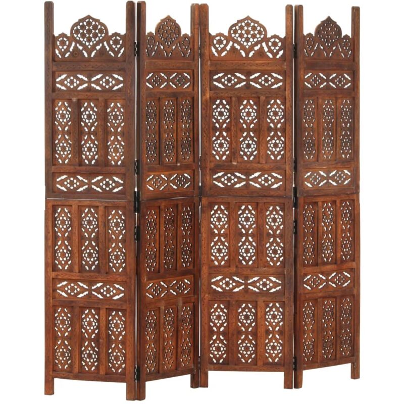 

Biombo 4 paneles tallado a mano madera mango marrón 160x165 cm - Marrón - Vidaxl