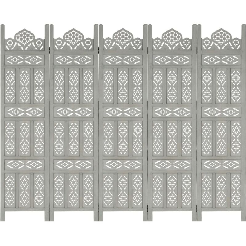 

Biombo 5 paneles tallado a mano madera de mango gris 200x165 cm