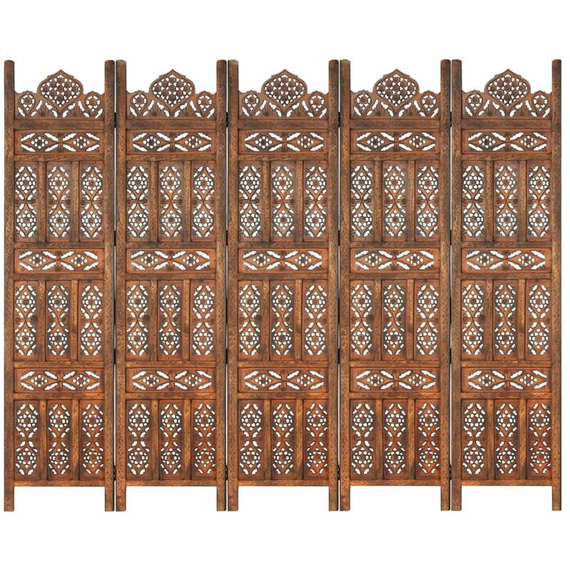 

Biombo 5 paneles tallado a mano madera mango marron 200x165 cm