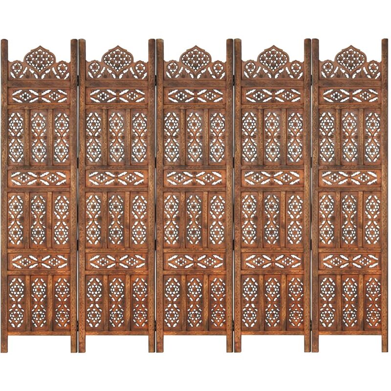 

Biombo 5 paneles tallado a mano madera mango marrón 200x165 cm