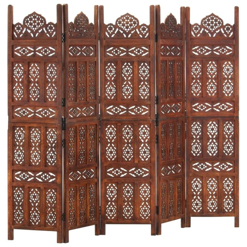 

Biombo 5 paneles tallado a mano madera mango marrón 200x165 cm - Marrón - Vidaxl