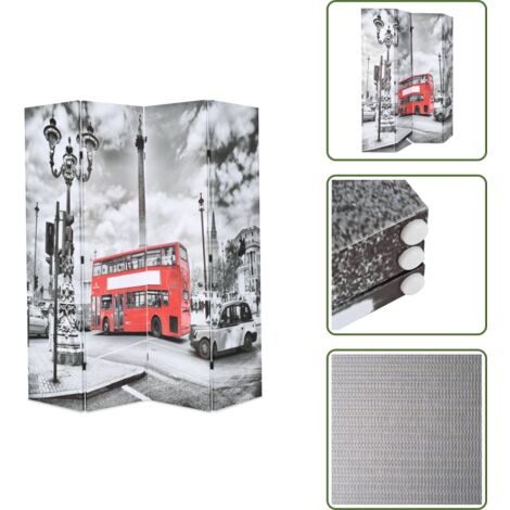 Biombo con foto de Londres - vidaXL Biombo divisor plegable 160x170 cm bus Londres blanco y negro - Biombo autobús