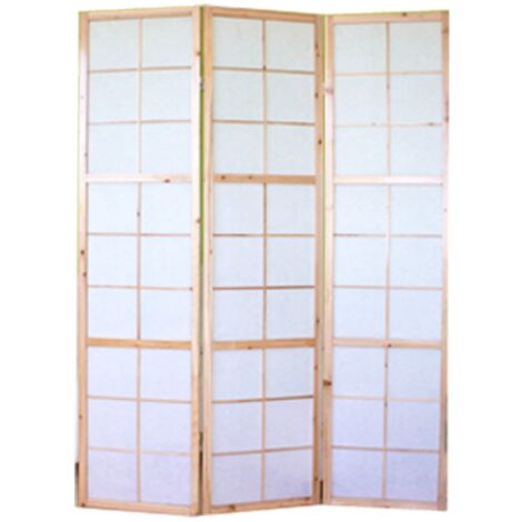 Biombo de 3 paneles en madera natural y papel de arroz 175x132cm PAR06033