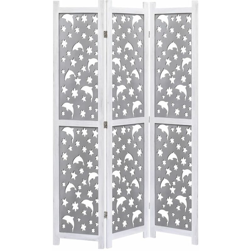 

Biombo de 3 paneles madera maciza gris 105x165 cm