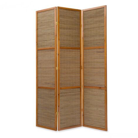 Biombo de 3 paneles marrón en madera y bambú 132x200 cm PAR06049