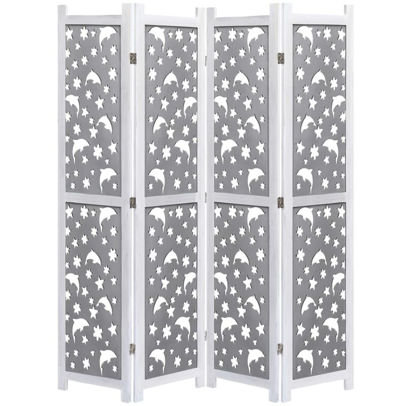 

Happyshopping - Biombo de 4 paneles de madera maciza gris 140x165 cm