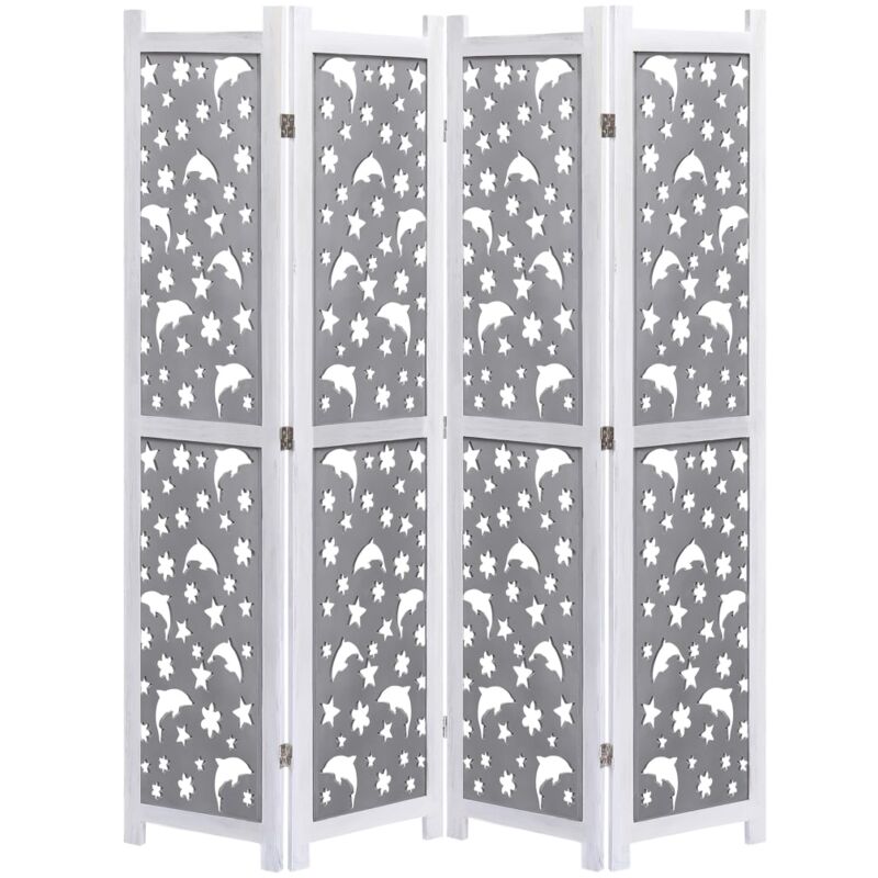 

Biombo de 4 paneles de madera maciza gris 140x165 cm - Gris - Vidaxl