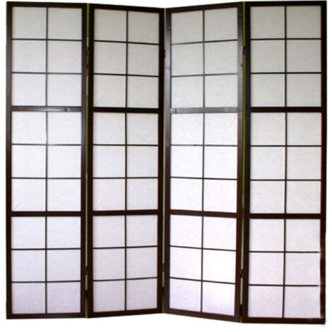 Biombo de 4 paneles en madera negra y papel de arroz 175x176cm PAR06038