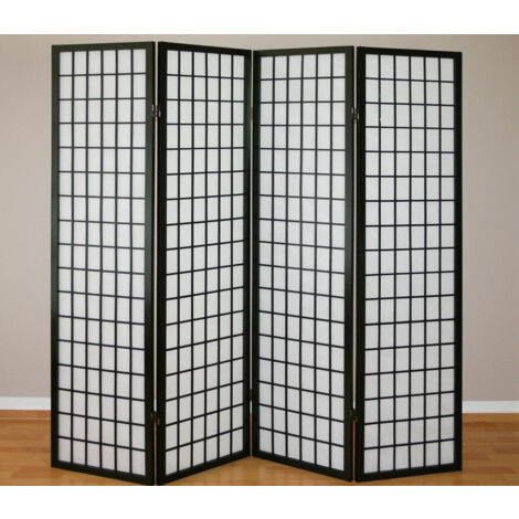 Biombo de 4 paneles en madera negra y papel de arroz 175x176cm PAR06044