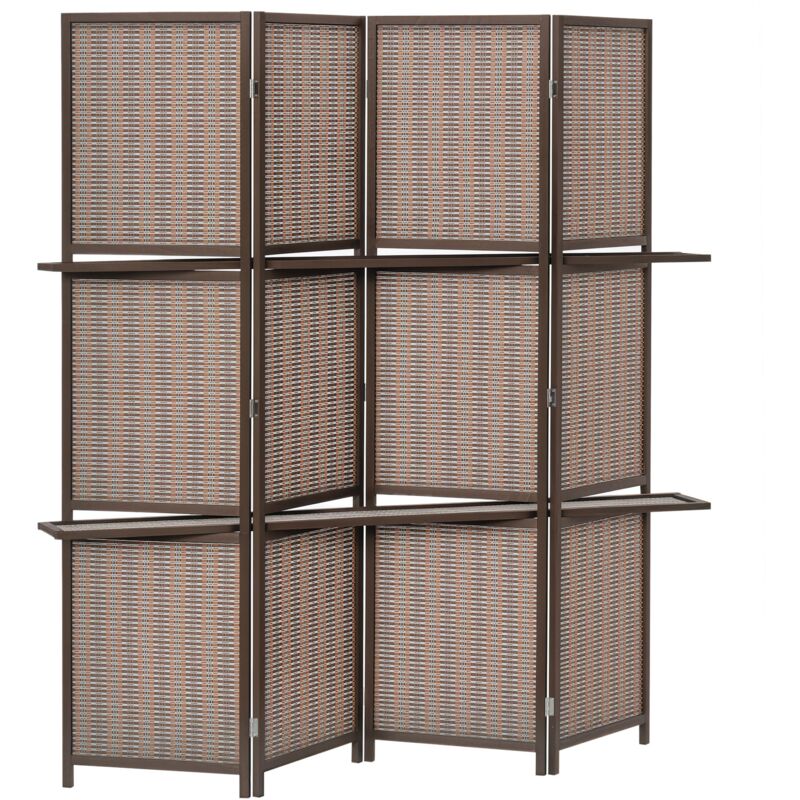 

Biombo de 4 Piezas de Bambú Separador de Ambientes Plegable con 2 Estantes Extraíbles Divisor de Habitaciones Dormitorio 180x180 cm - Marrón
