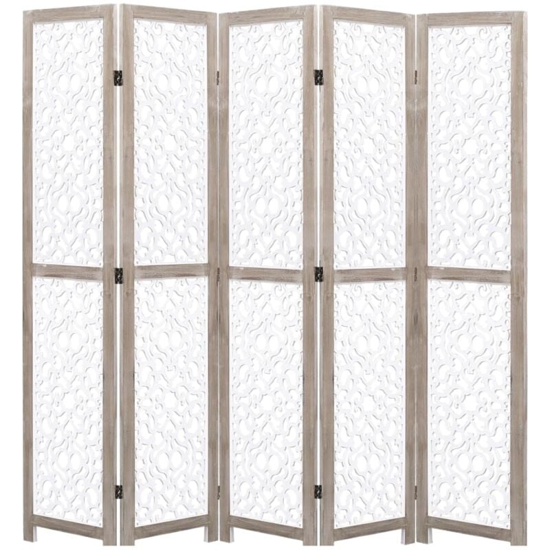 

vidaXL Biombo de 5 paneles de madera maciza blanco 175x165 cm - Blanco
