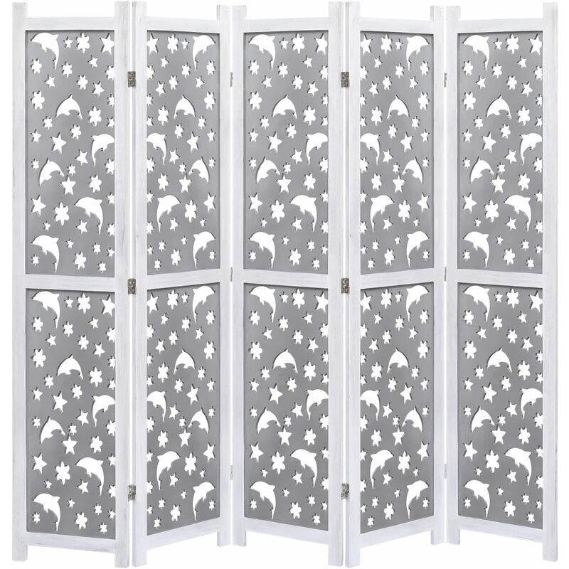

Happyshopping - Biombo de 5 paneles de madera maciza gris 175x165 cm