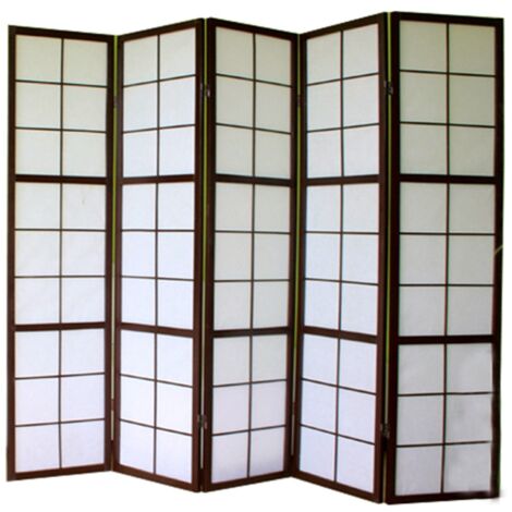 Biombo de 5 paneles en madera negra y papel de arroz 175x220cm PAR06039
