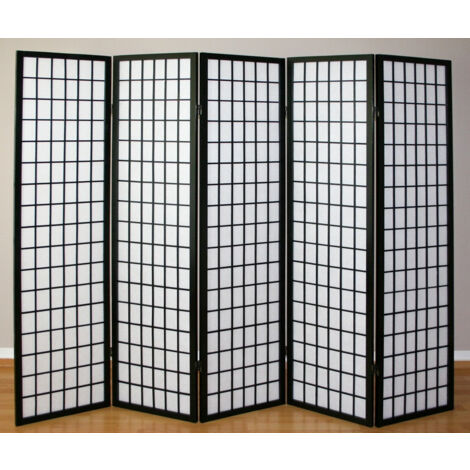 Biombo de 5 paneles en madera negra y papel de arroz 175x220cm PAR06045