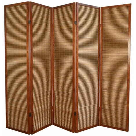 Biombo de 5 paneles marrón en madera y bambú 220x175 cm PAR06068