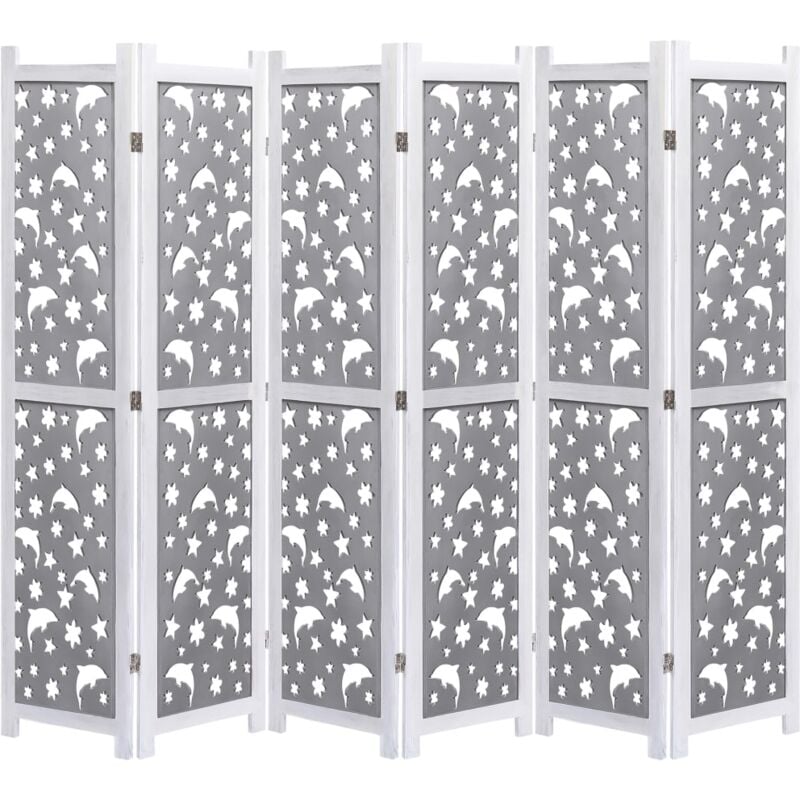 

Biombo de 6 paneles de madera maciza gris 210x165 cm - Gris - Vidaxl