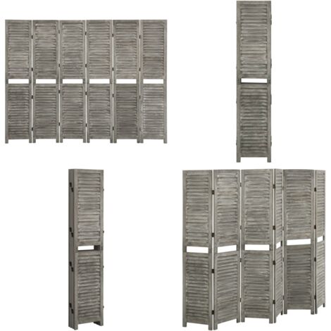 Biombo de 6 paneles de madera maciza gris 214x166 cm - Biombo divisor - Biombo decorativo