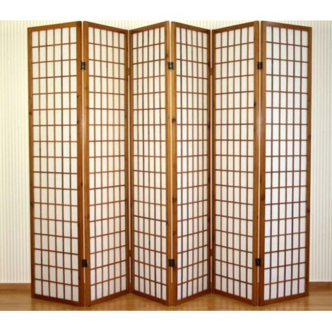 Biombo de 6 paneles en madera marrón y papel de arroz 175x264cm PAR06047
