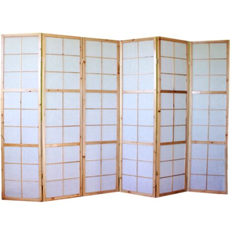 Biombo de 6 paneles en madera natural y papel de arroz 175x264cm PAR06036