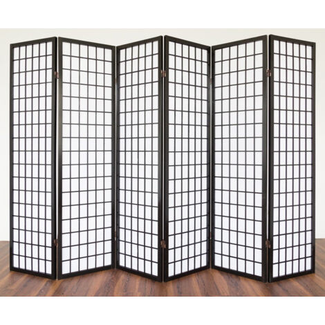 Biombo de 6 paneles en madera negra y papel de arroz 175x264cm PAR06048