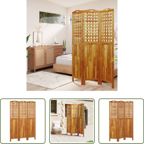 Biombo de acacia -  Biombo de 3 paneles de madera maciza de acacia 121,5x2x180 cm