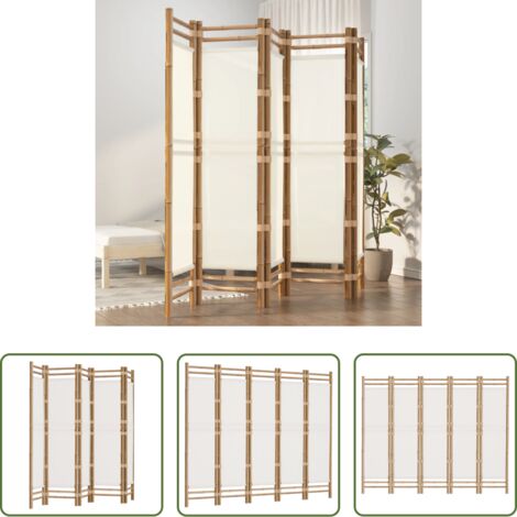 Biombo de bambú -  Biombo plegable de 5 paneles bambú y lona 200 cm