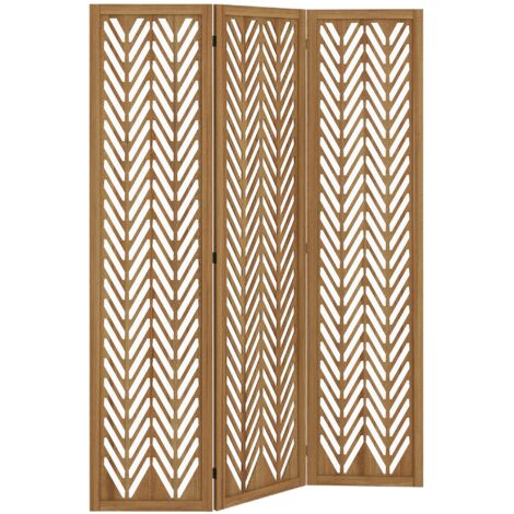 Biombo de celosía de madera, con cierre interior plegable, 3 paneles de madera, 120 x 170 cm, natural.