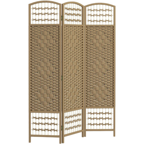 Biombo de interior de madera natural, separador plegable de 3 paneles, 120 x 170 cm, madera natural.