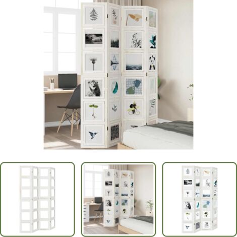 Biombo de madera -  Biombo separador de 4 paneles madera maciza Paulownia blanco