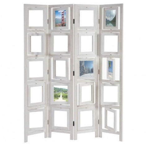 Biombo de madera blanca de 4 paneles con portafotos 160x125cm PAR04030