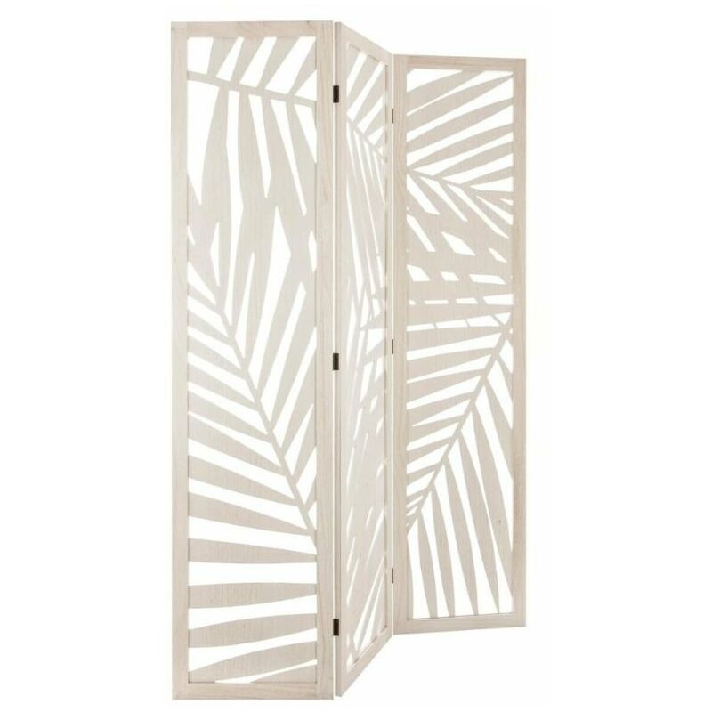 Silumen - Paravent Bois Feuilles de Palmier 170 cm - Blanc