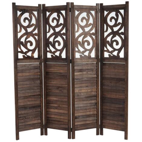 Biombo de madera marrón 4 paneles 170x160cm PAR04033