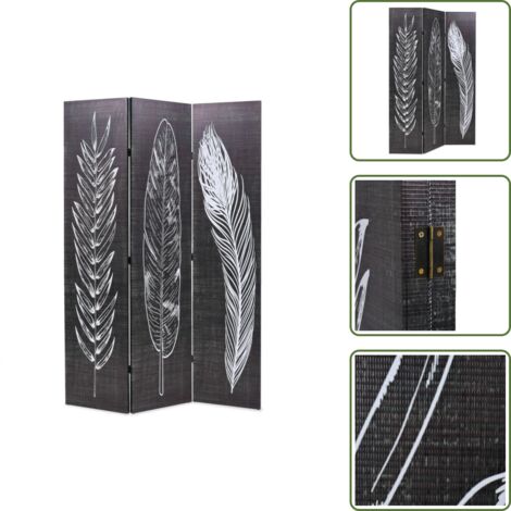 Biombo de madera - vidaXL Biombo divisor plegable 120x170 cm plumas blanco y negro - Biombo con plumas