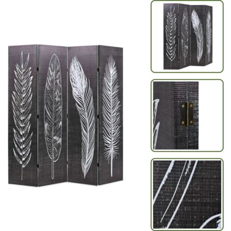 Biombo de madera - vidaXL Biombo divisor plegable 160x170 cm plumas blanco y negro - Biombo con plumas