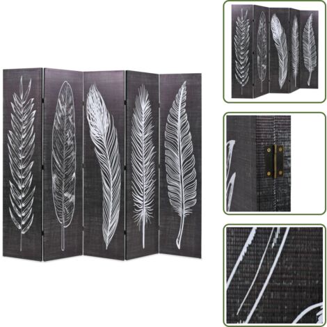 Biombo de madera - vidaXL Biombo divisor plegable 200x170 cm plumas blanco y negro - Biombo con plumas