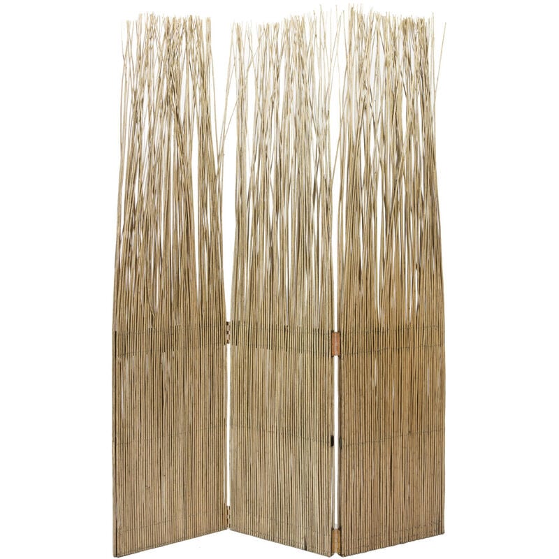 

Biombo de madera y mimbre color marrón claro de 3 paneles