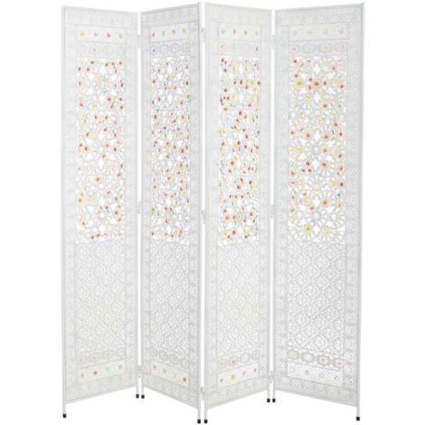 Biombo de metal blanco y cristal acrilico de colores 160x3x172