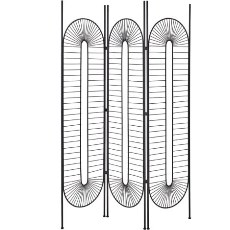 Biombo decorativo de 3 paneles plegable de hierro con marco de metal negro Noale