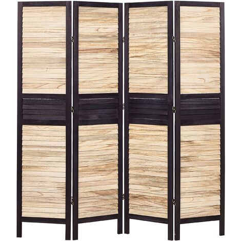Biombo decorativo tradicional 4 paneles madera contrachapada paulownia plegable sala de estar dormitorio madera clara y marrón Brennerbad