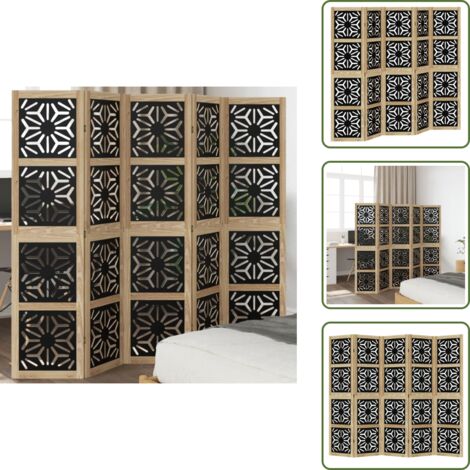 Biombo decorativo - vidaXL Biombo separador 5 paneles madera maciza Paulownia marrón negro - Panel de madera