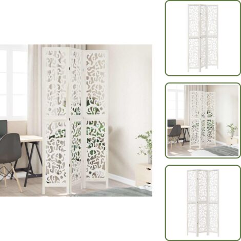 Biombo decorativo - vidaXL Biombo separador de 3 paneles madera maciza Paulownia blanco - Panel de madera