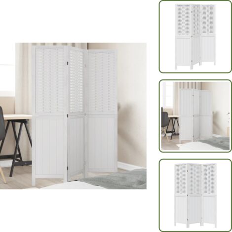 Biombo decorativo - vidaXL Biombo separador de 3 paneles madera maciza Paulownia blanco - Panel divisor