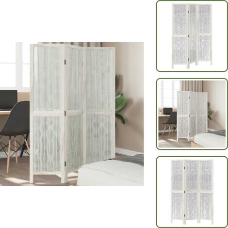 Biombo decorativo - vidaXL Biombo separador de 3 paneles madera maciza Paulownia blanco - Panel divisor