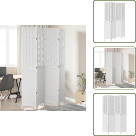 Biombo decorativo - vidaXL Biombo separador de 4 paneles madera maciza Paulownia blanco - Panel de madera