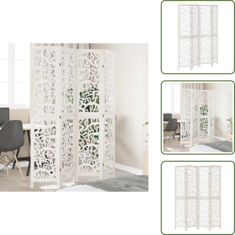 Biombo decorativo - vidaXL Biombo separador de 4 paneles madera maciza Paulownia blanco - Panel de madera