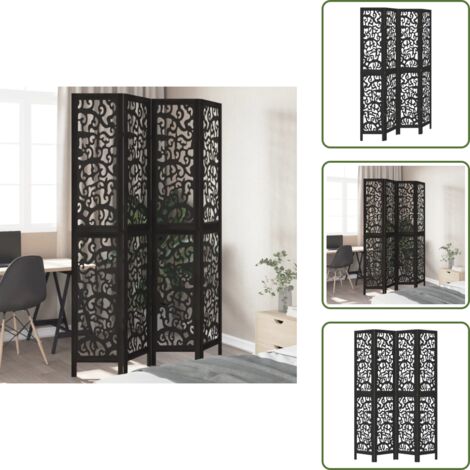 Biombo decorativo - vidaXL Biombo separador de 4 paneles madera maciza Paulownia negro - Panel de madera